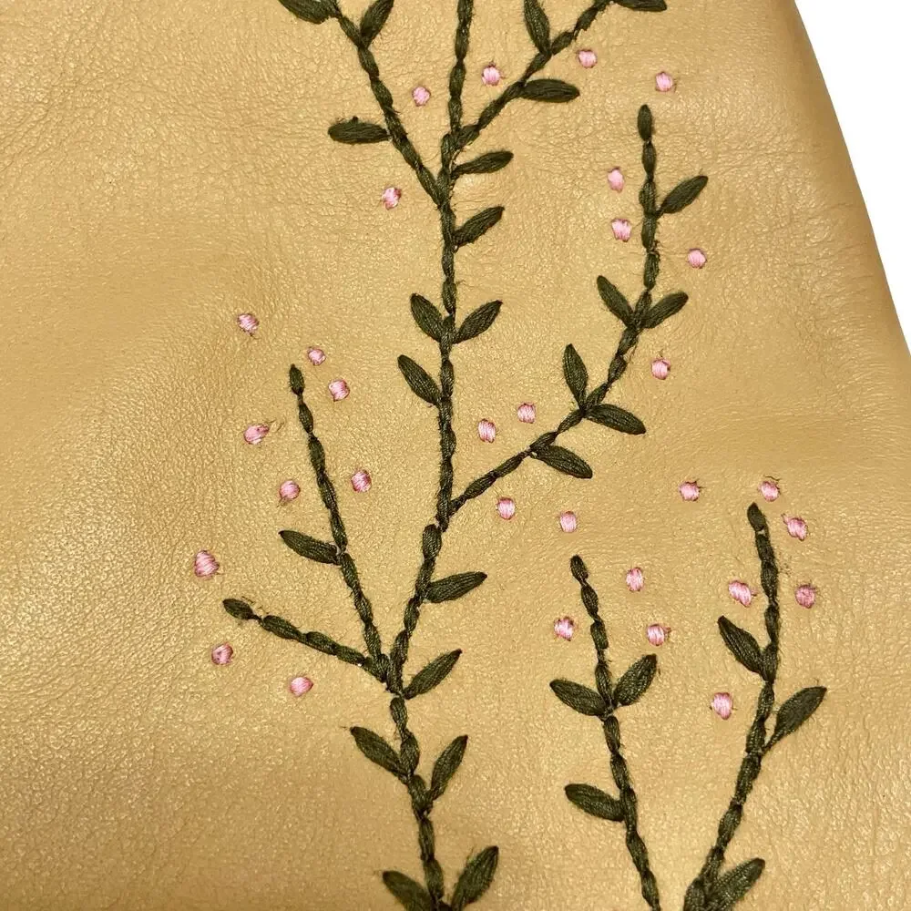 Coldwater Creek Wandering Thyme Leather Hobo Bag Tan Embroidery Braided Strap